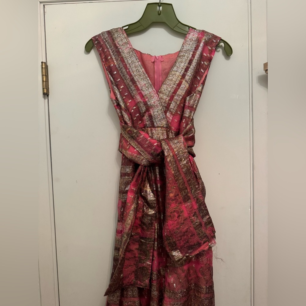 Vintage gold and pink midi dress